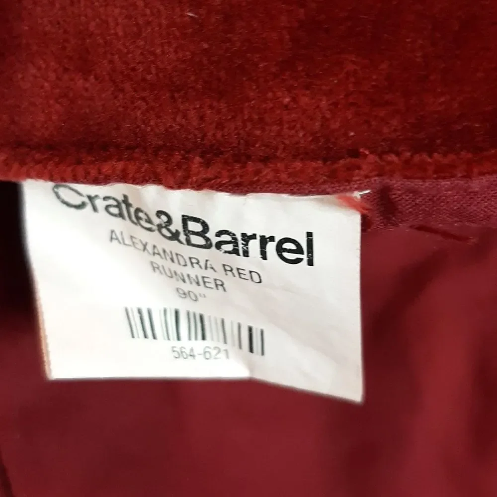 Crate & Barrel Christmas Red Velour‎ Gold Engraved Holly Table Runner 90 L